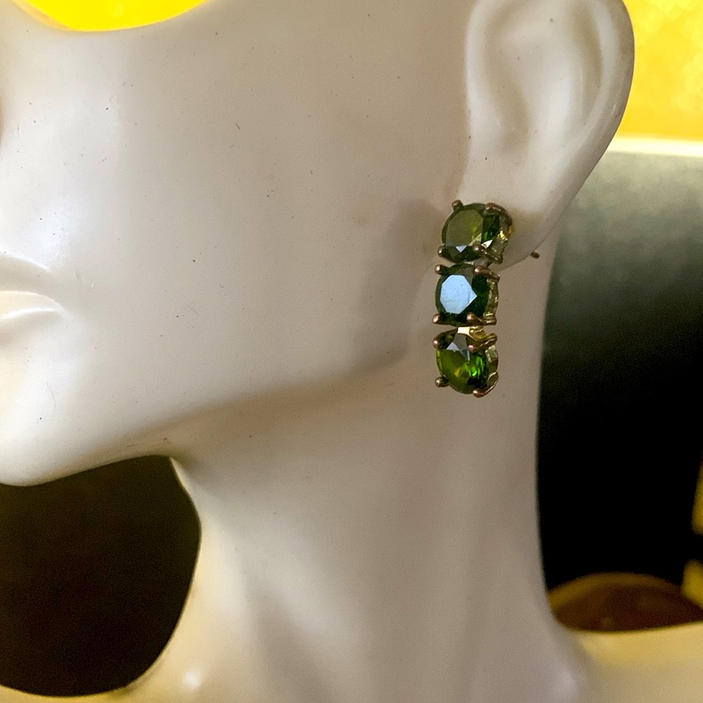 Beautiful olive Green quartz vintage Gemstone Statement earrings - Picture 6 of 9